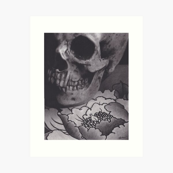 Skull with Peony Art Print