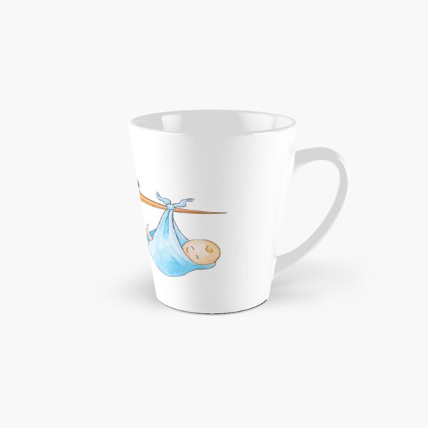 Stork delivering baby boy cute whimsical watercolor art Tall Mug
