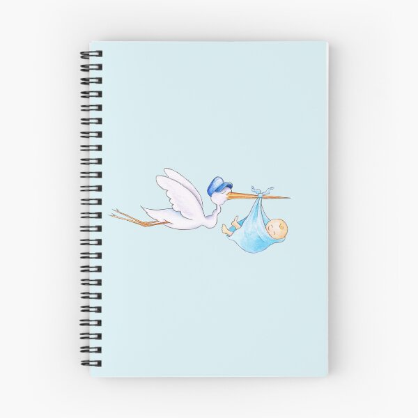Item preview, Stork delivering baby boy cute whimsical watercolor art designed and sold by Sarah Trett.