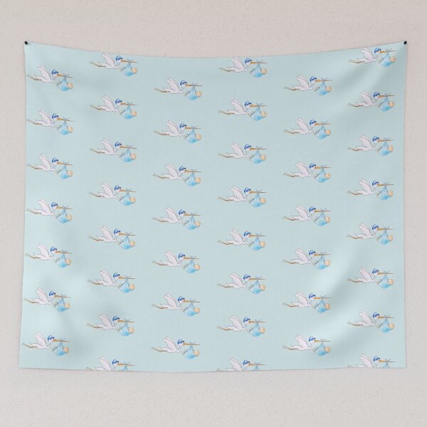 Item preview, Stork delivering baby boy cute whimsical watercolor art designed and sold by Sarah Trett.