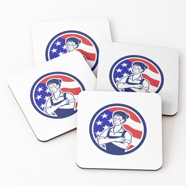 Item preview, Female Supermarket Worker USA Flag Circle Retro designed and sold by patrimonio.