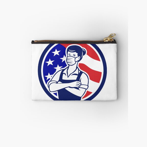 Item preview, Female Supermarket Worker USA Flag Circle Retro designed and sold by patrimonio.