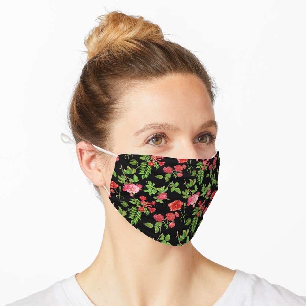 Pink Roses on a Black Background Mask