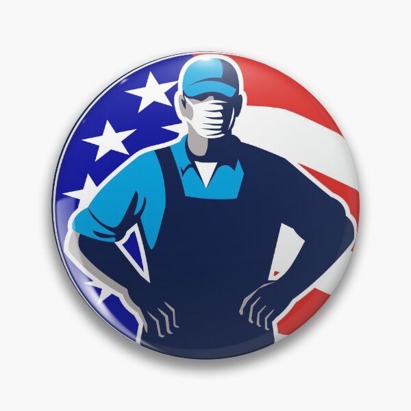 Item preview, Grocery Worker Wearing Mask USA Flag Circle Retro designed and sold by patrimonio.
