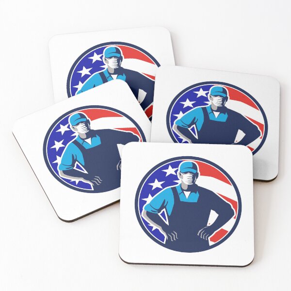 Item preview, Grocery Worker Wearing Mask USA Flag Circle Retro designed and sold by patrimonio.