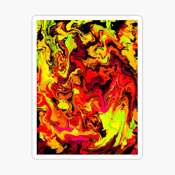 Fire Digital Paint Pour Abstract Print Sticker