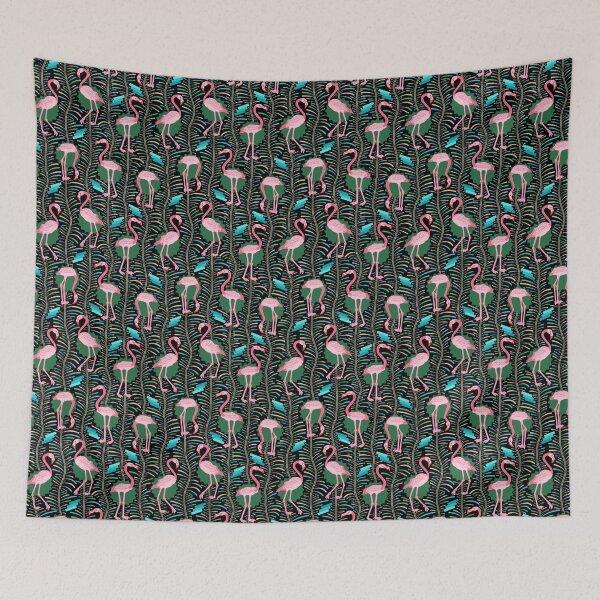 Item preview, Pink Flamingo Birds 20s Art Deco with Ferns on Black designed and sold by emkayhess.