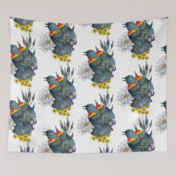 Item preview, Red-winged Blackbird and Wetland Flowers designed and sold by Roxanne Gasperetti.