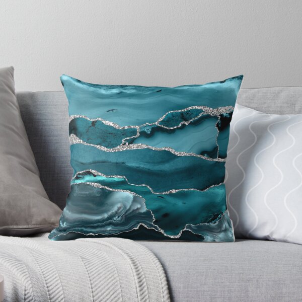 Trend Turquoise Marble Textures Throw Pillow