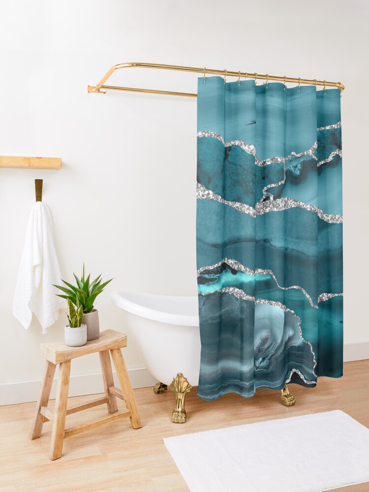 Alternate view of Trend Turquoise Marble Textures Shower Curtain