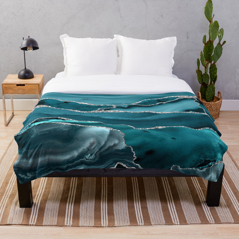 Trend Turquoise Marble Textures Throw Blanket