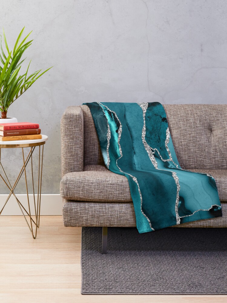 Alternate view of Trend Turquoise Marble Textures Throw Blanket