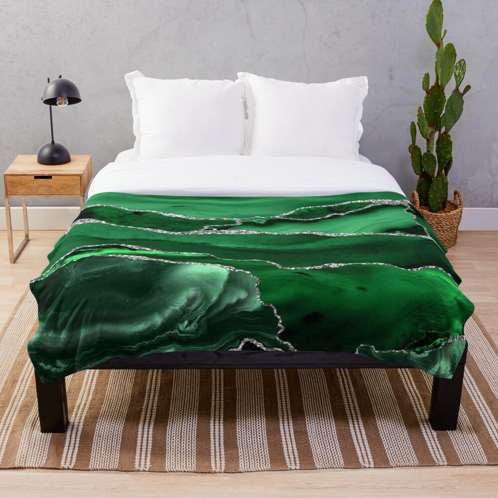 Emerald Malachite Marble Landscapes Throw Blanket