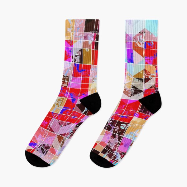 Item preview, geometric square and triangle pattern abstract in red pink blue designed and sold by Mrvell.