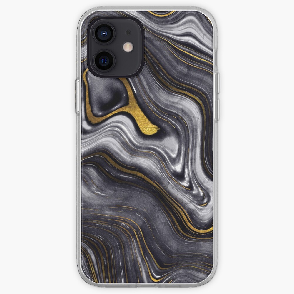 Black Ink Marble with Gold Veins iPhone Case & Cover