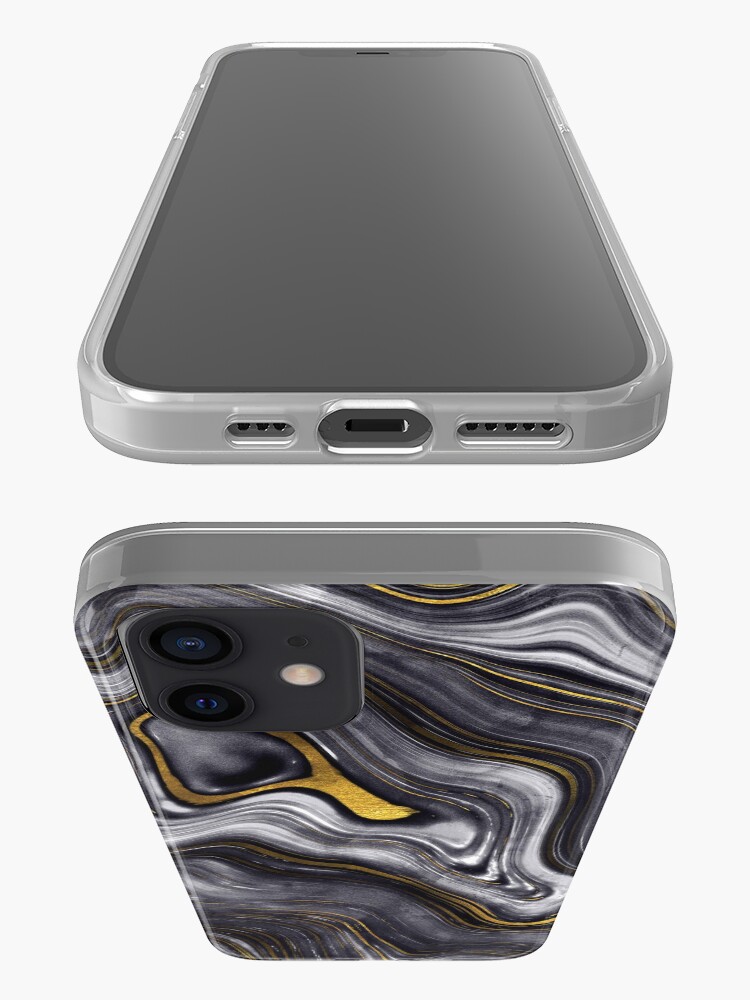 Alternate view of Black Ink Marble with Gold Veins iPhone Case & Cover