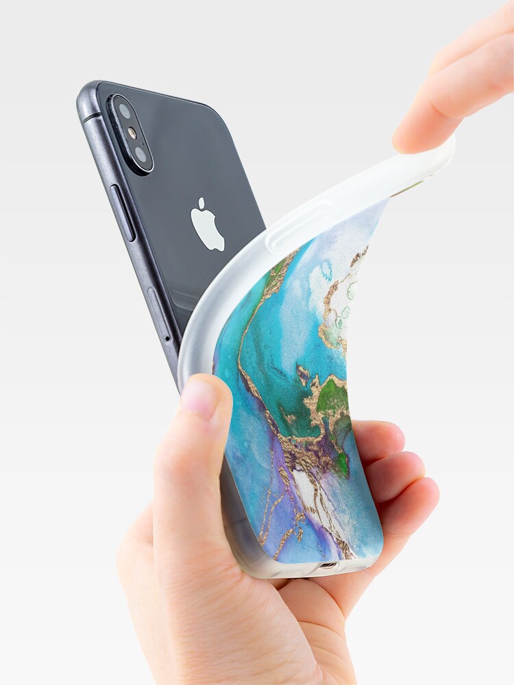 Alternate view of Abstract Marble Mermaid Gemstone With Gold Glitter iPhone Case & Cover
