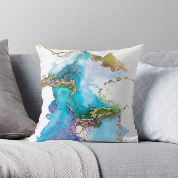 Abstract Faux Marble Mermaid Gemstone With Gold Glitter Throw Pillow
