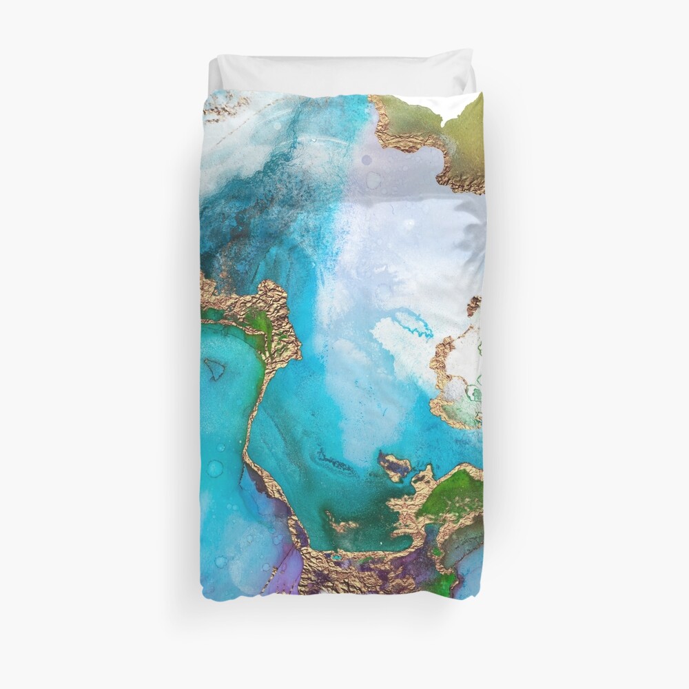 Abstract Marble Mermaid Gemstone With Gold Glitter Duvet Cover