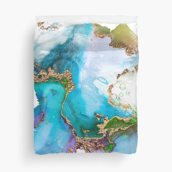 Abstract Marble Mermaid Gemstone With Gold Glitter Duvet Cover
