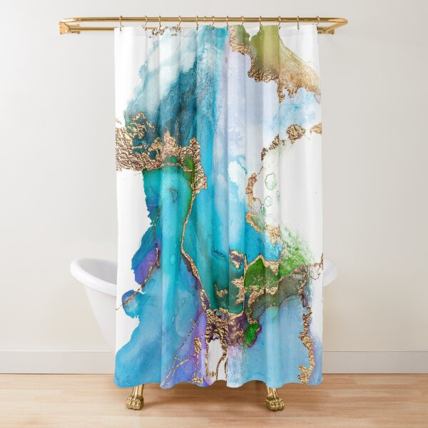 teal and gold shower curtain