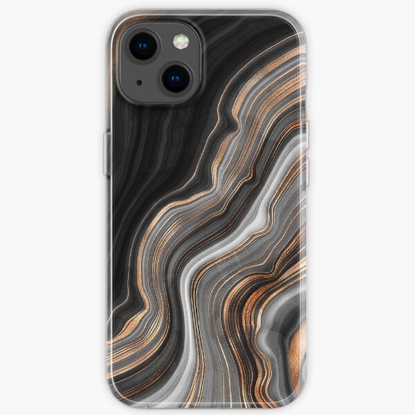 Elegant Black and Gray Faux Marble with Gold Veins iPhone Soft Case