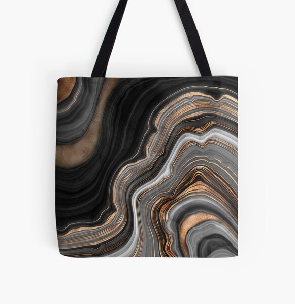 Elegant Black and Gray Marble with Gold Veins All Over Print Tote Bag
