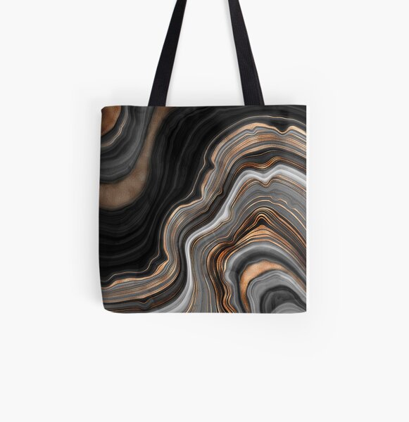 Elegant Black and Gray Marble with Gold Veins All Over Print Tote Bag