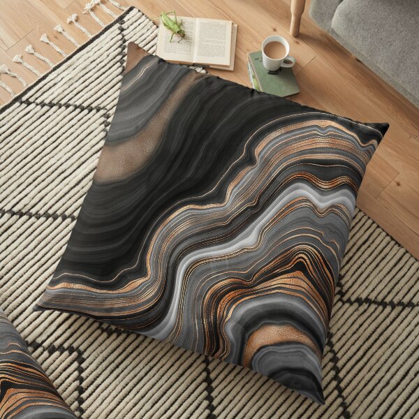 Elegant Black and Gray Marble with Gold Veins Floor Pillow