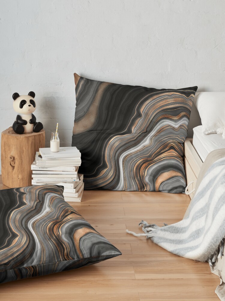 Alternate view of Elegant Black and Gray Marble with Gold Veins Floor Pillow
