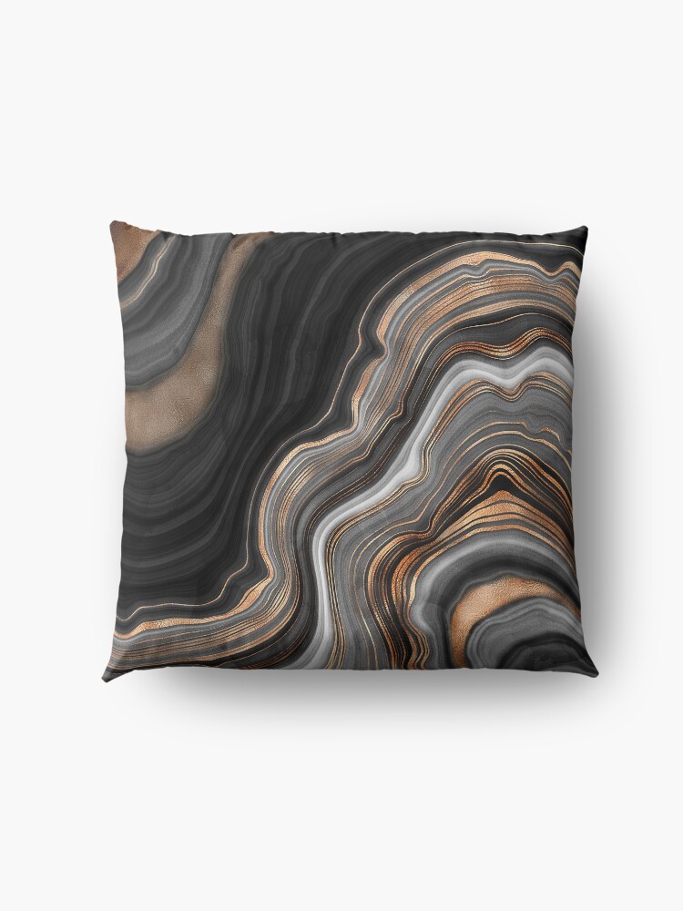 Alternate view of Elegant Black and Gray Marble with Gold Veins Floor Pillow