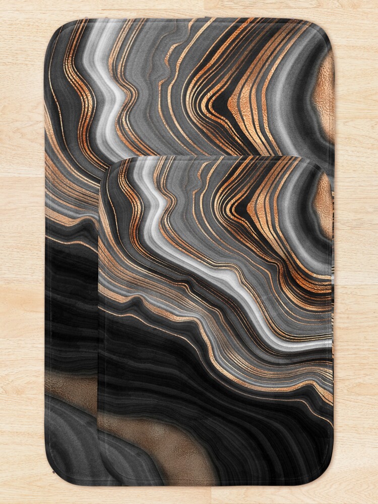 Alternate view of Elegant Black and Gray Faux Marble with Gold Veins Bath Mat