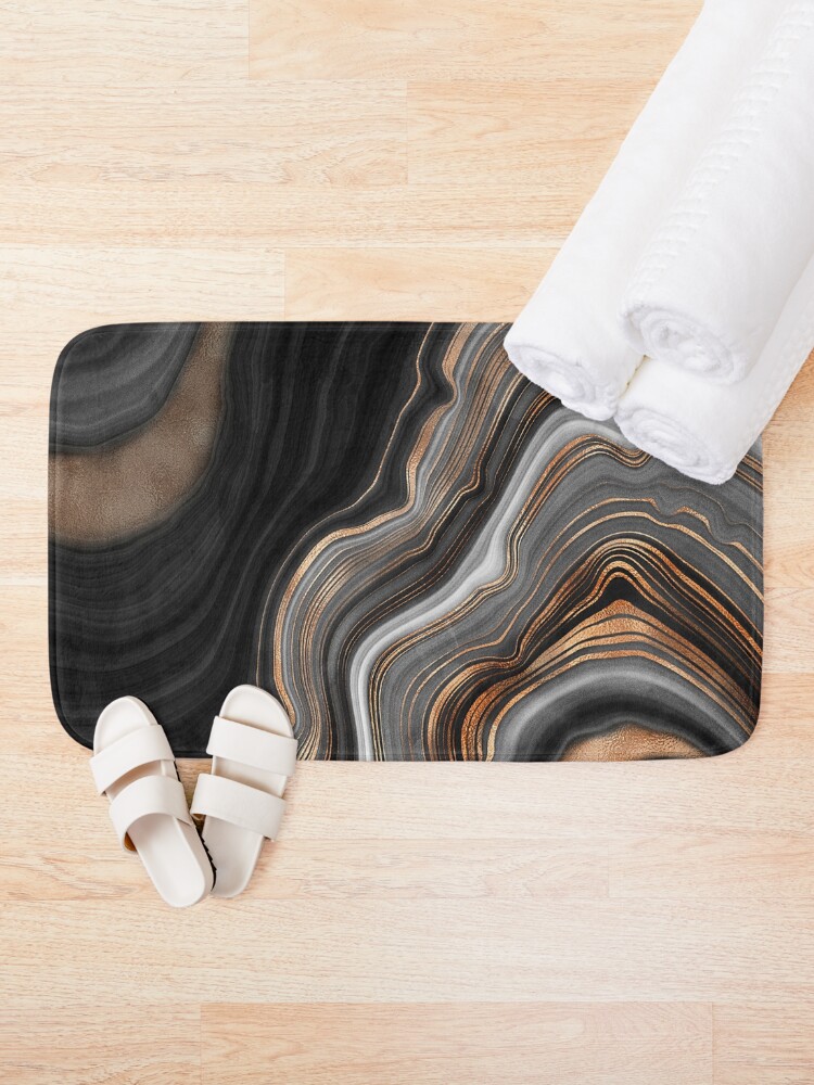 Alternate view of Elegant Black and Gray Faux Marble with Gold Veins Bath Mat