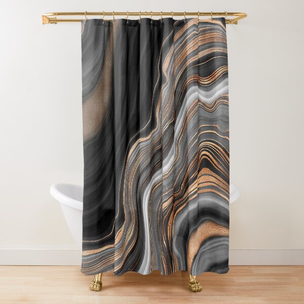 Elegant Black and Gray Marble with Gold Veins Shower Curtain