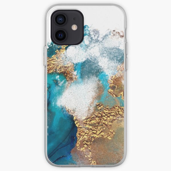 Glamorous gold and blue ink marble texture iPhone Soft Case