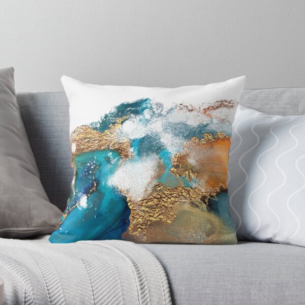 Glamorous gold and blue ink marble texture Throw Pillow