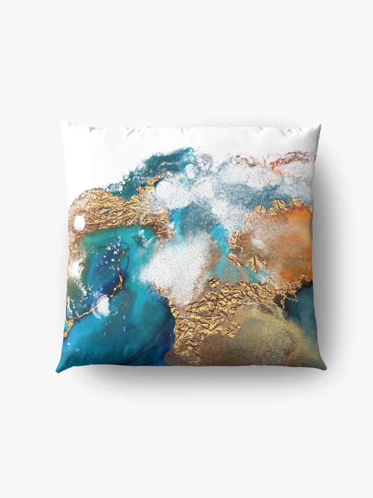 Alternate view of Glamorous gold and blue ink marble texture Floor Pillow