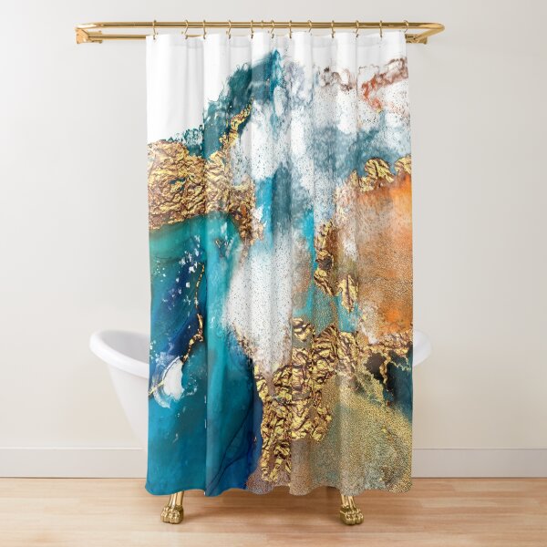 teal and gold shower curtain