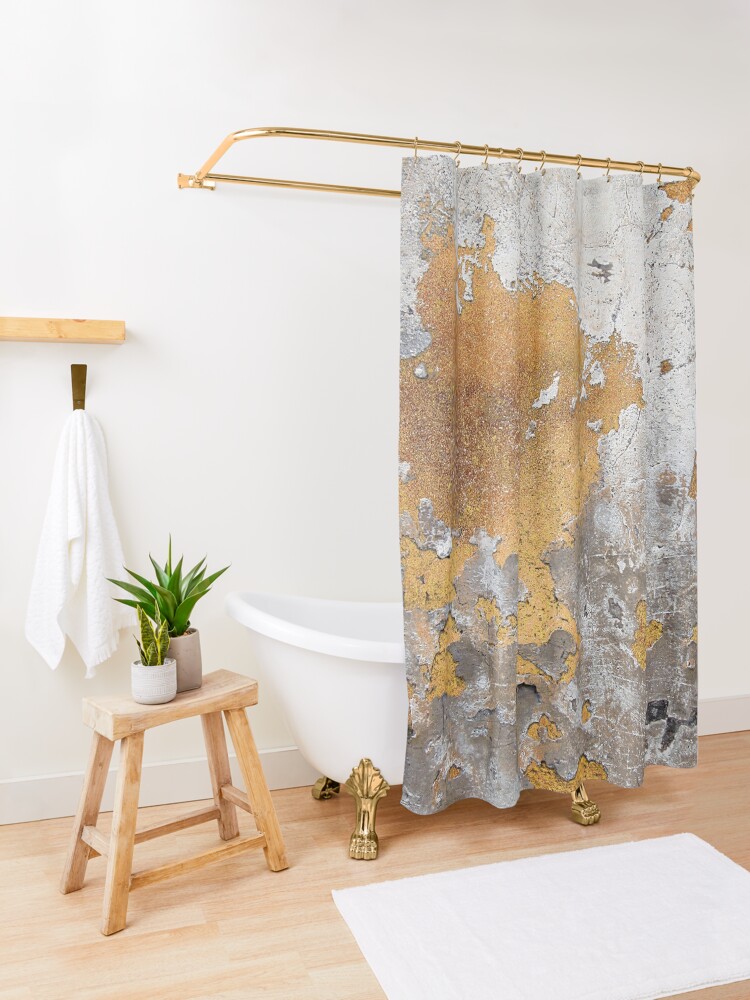 Alternate view of Metalfoil Gold Glamour on Gray Concrete Wall Shower Curtain