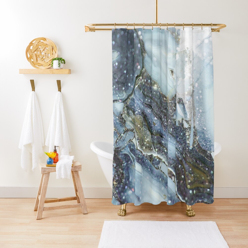 Blue and gray shimmering agate Shower Curtain