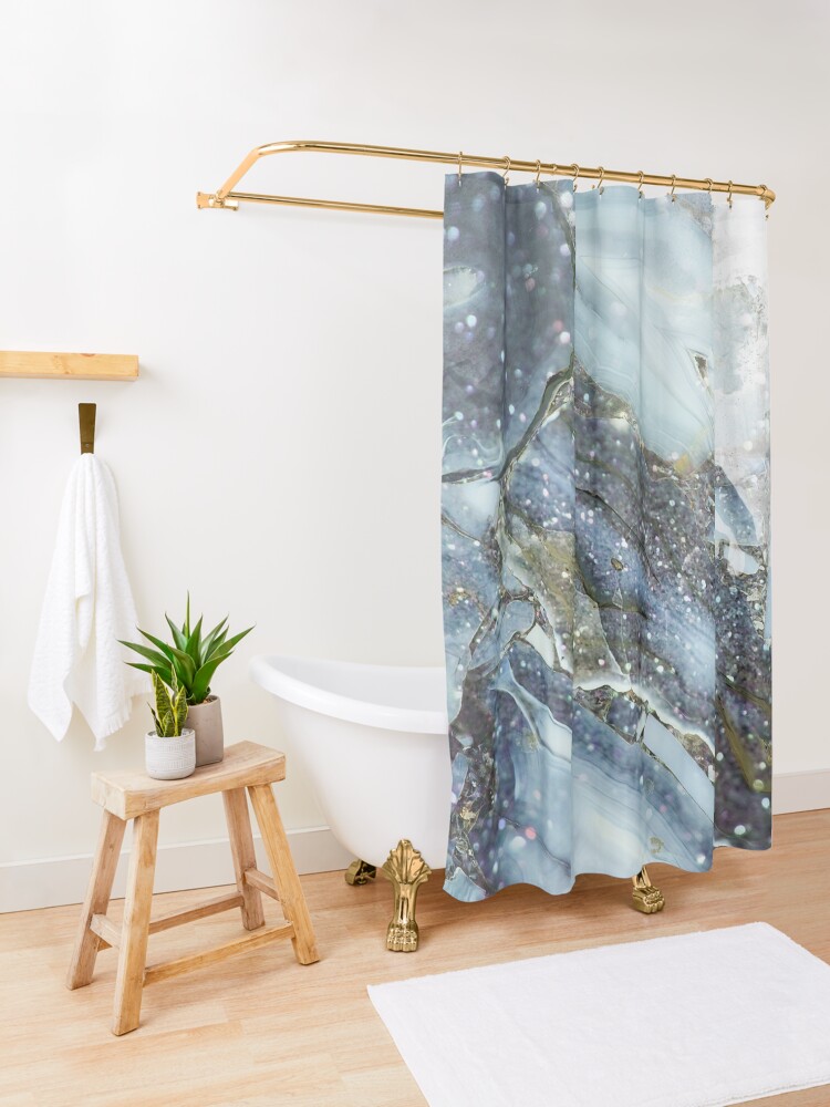 Alternate view of Blue and gray shimmering agate Shower Curtain