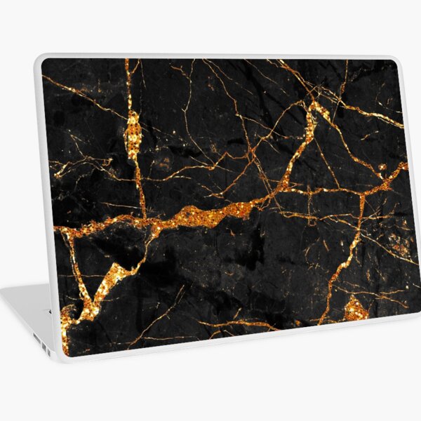 Faux Black marble with gold glitter veins Laptop Skin