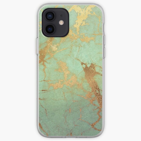 Mint Marble Texture with Gold Veins iPhone Soft Case