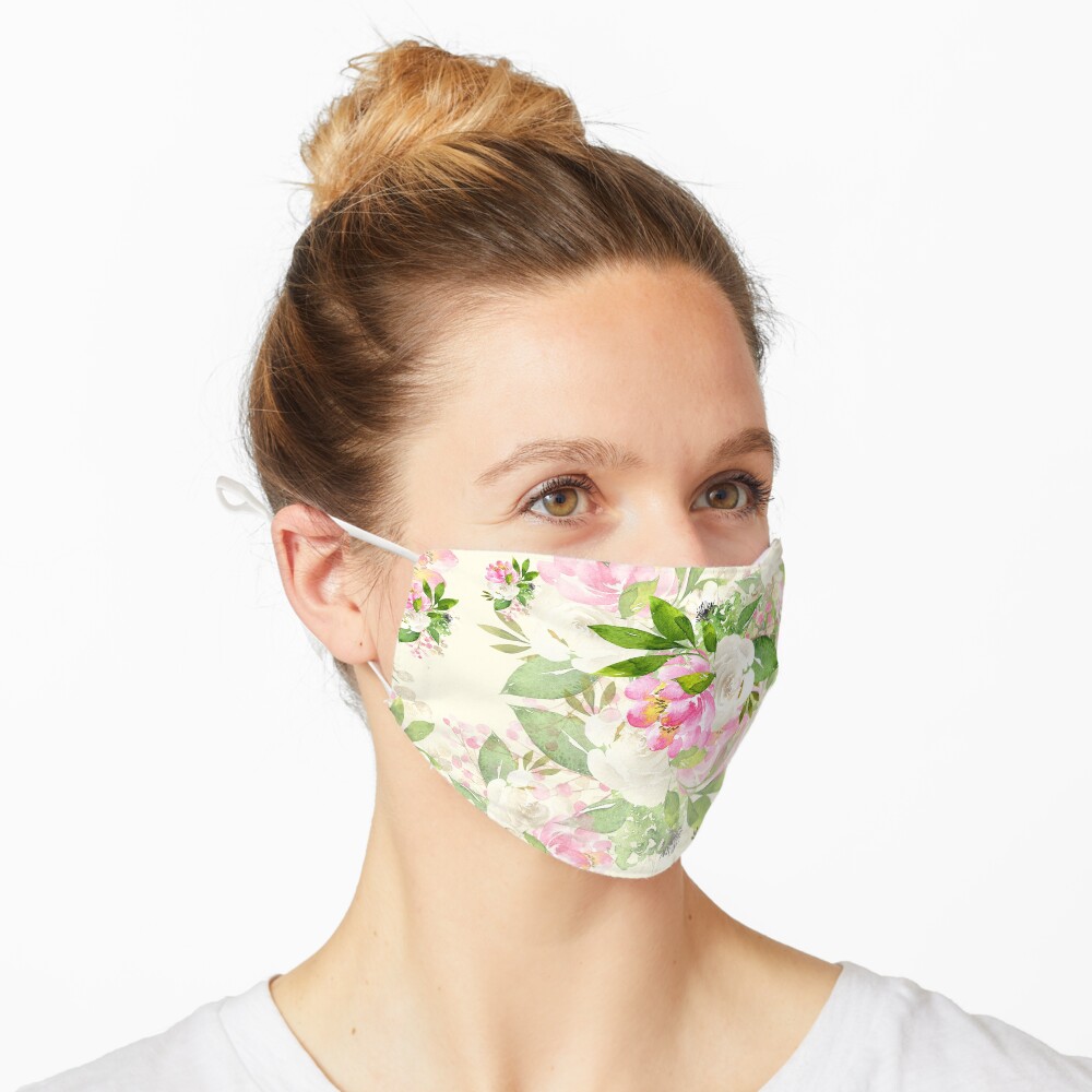 Pink and White Flowers Mask