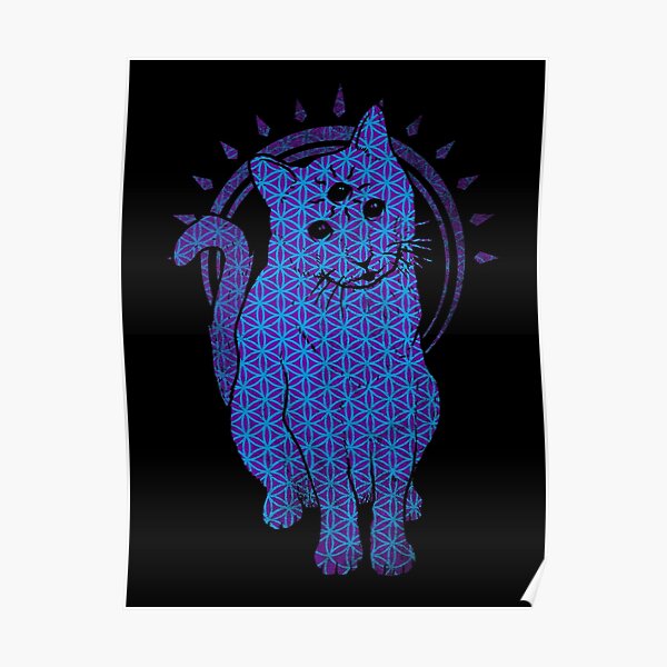 Trippy Cat: Blue Flower of life Edition Poster