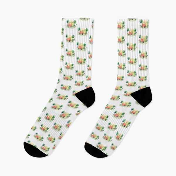 Item preview, Watercolour Retro Vintage Camper Caravan Flamingo Scene designed and sold by ReefCoast.