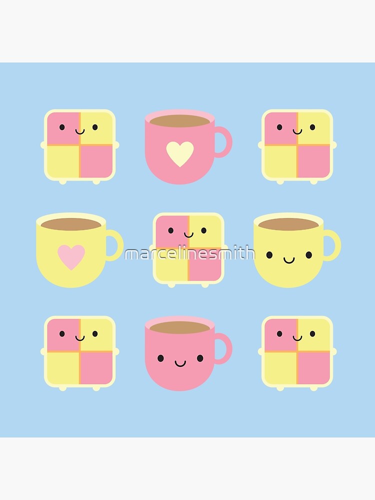 Thumbnail 4 of 4, Pillow, Kawaii Battenberg Cake & Cup of Tea designed and sold by marcelinesmith.