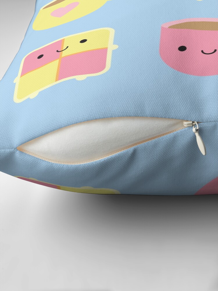 Thumbnail 2 of 4, Pillow, Kawaii Battenberg Cake & Cup of Tea designed and sold by marcelinesmith.