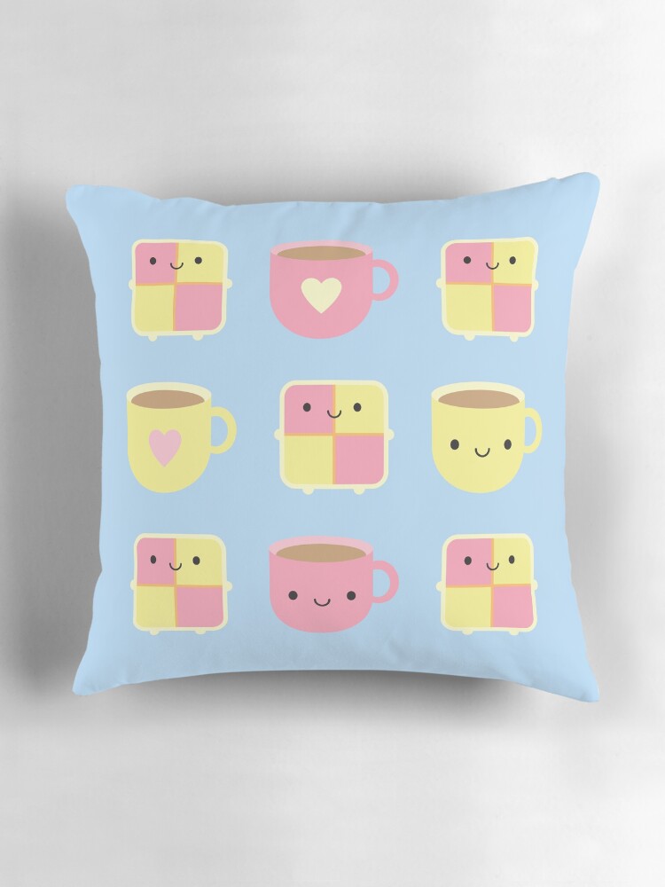 Thumbnail 3 of 4, Pillow, Kawaii Battenberg Cake & Cup of Tea designed and sold by marcelinesmith.