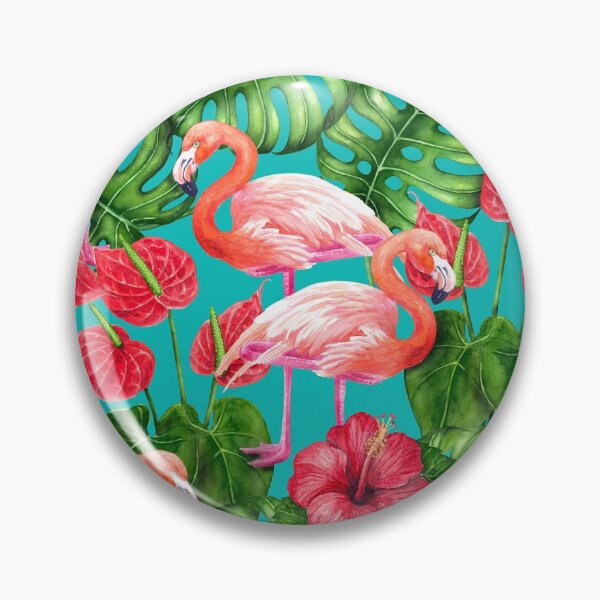 Item preview, Flamingo birds and tropical garden watercolor designed and sold by Katerina Mitkova Kirilova.